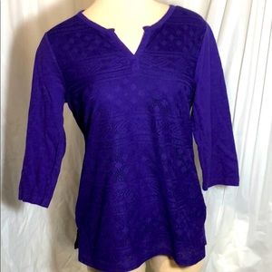 Chico’s Purple 3/4 Sleeve Lace Front Cotton Top 1